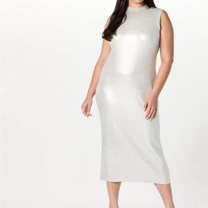 The Drop Women's Jodi Mock Neck Dress Sweater Maxi - XXL - Silver FOIL